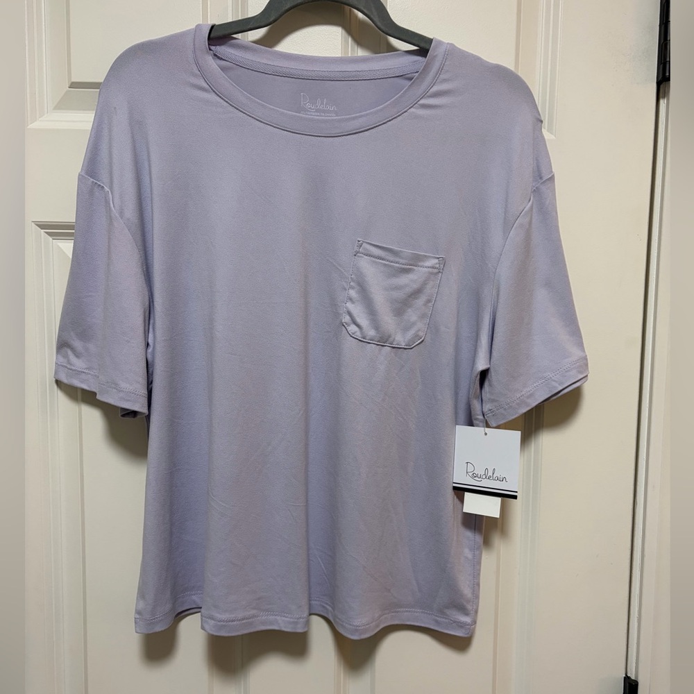 Soft lavender top.